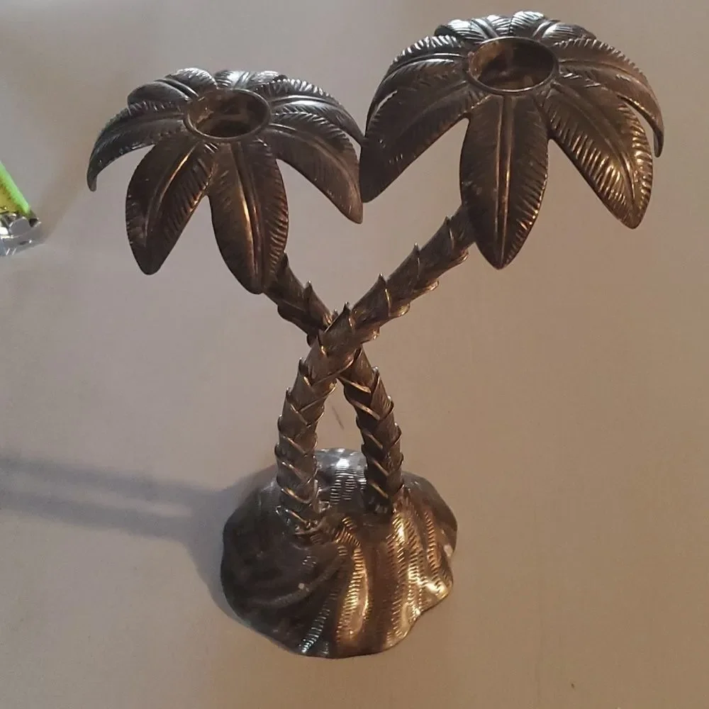 Vintage Godinger Silver Plate Candle Holder Twin Palm Trees